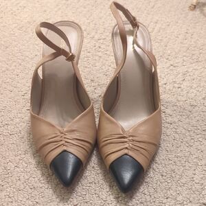 REISS Rouched Tan and Black Women's Slingback Shoes